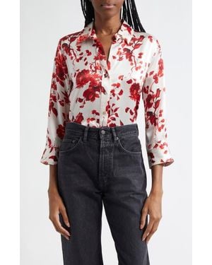 L'Agence Dani Floral Silk Charmeuse Blouse - Red