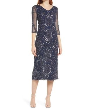 Pisarro Nights Sequin & Beaded Cocktail Sheath Dress - Blue