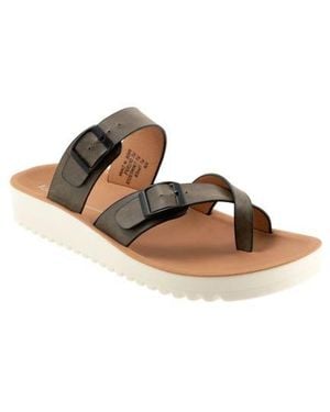 LOS CABOS Nin Double Buckle Slide Sandal - Brown
