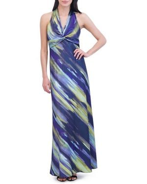 Vince Camuto Abstract Print Knot Front Satin Gown - Blue