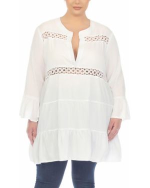 Boho Me Lace Inset Ruffle Hem Tunic - White