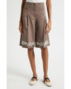 Stine Goya Embroidered Canvas Walking Shorts - Natural