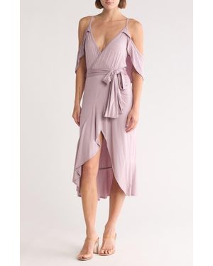 Go Couture Cold-Shoulder Wrap Dress - Pink
