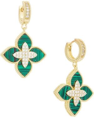 Juvell Cubic Zirconia Clover Drop Huggie Hoop Earrings - Green