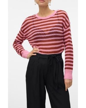 Vero Moda Spring Long Sleeve Crew Sweater - Red