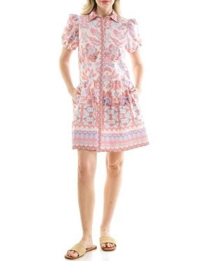 Nicole Miller Puff Sleeve Shirtdress - Pink