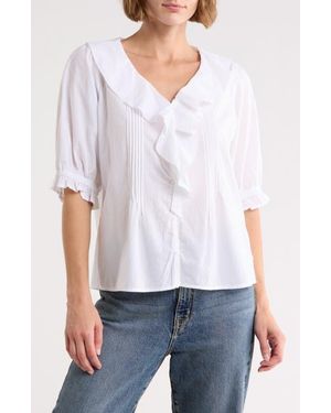 TROVE NEW YORK Romantic Ruffle Button-Up Shirt - White