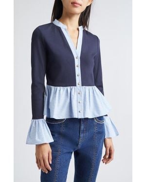 Cinq À Sept Skai Mixed Media Top - Blue