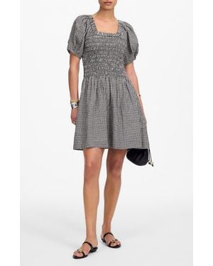 Madewell Gingham Smocked Linen Blend Mini Sundress - Gray