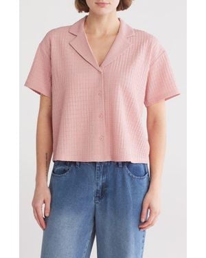 DR2 by Daniel Rainn Short Sleeve Knit Button-Up Shirt - Blue