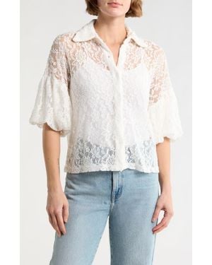 Forgotten Grace Bubble Hem Short Sleeve Lace Top - White