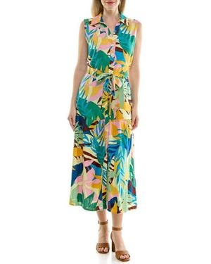 Nicole Miller Sleeveless Belted Midi Shirtdress - Green