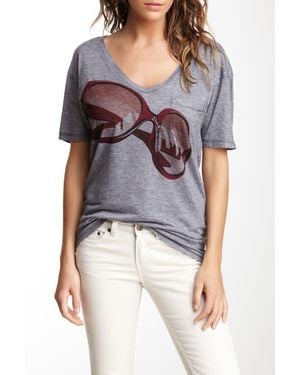 Go Couture Slub V-Neck Pocket Tee - Gray