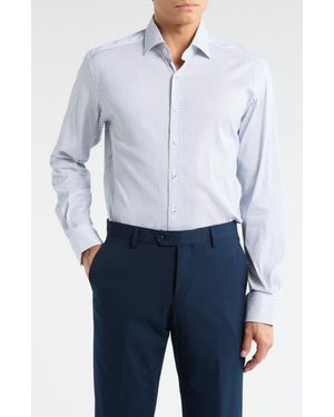 Eterna Modern Fit Pique Stripe Button Front Shirt - Blue