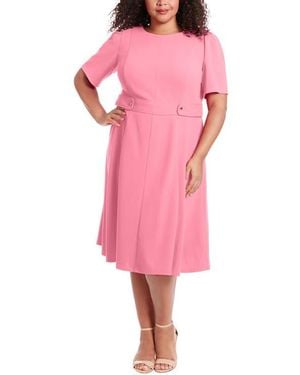 London Times Short Sleeve Fit & Flare Midi Dress - Pink