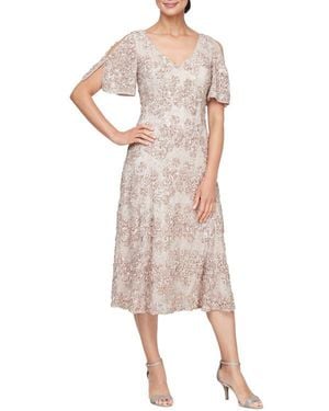 Alex Evenings Soutache Lace Cocktail Dress - Pink