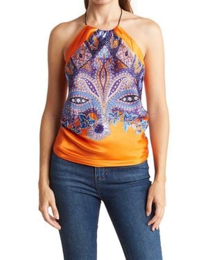 La Fiorentina Paisley Print Halter Blouse - Blue