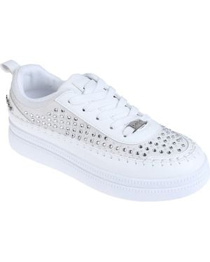 Bebe Faux Pearl Crystal Embellished Sneaker - White