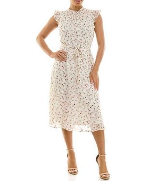 Nina Leonard Smock Chiffon Midi Dress - Natural
