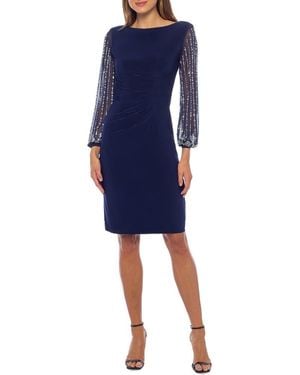 Marina Crystal Embellished Long Sleeve Sheath Dress - Blue