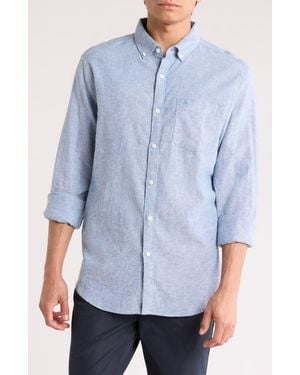 Original Penguin Linen Blend Woven Solid Button-Down Shirt - Blue