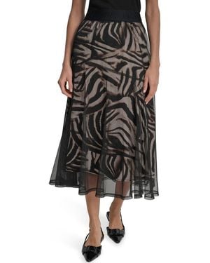 DKNY Zebra Stripe Layered Mesh A-Line Skirt - Black