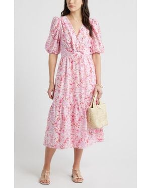 Caslon Twist Detail Allover Print Midi Dress - Pink