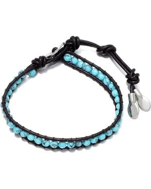 Adornia Bead Leather Wrap Bracelet - Blue