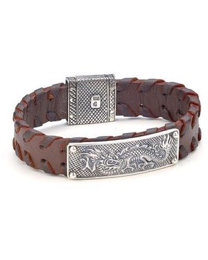Samuel B. Engraved Dragon Leather Bracelet - Brown