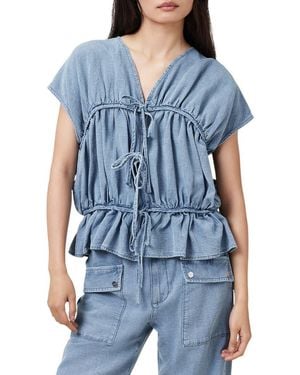 AllSaints Remy Gathered Tie Front Denim Top - Blue