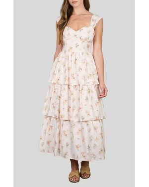 AUGUST SKY Floral Tiered Maxi Dress - Pink
