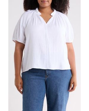 Caslon Split Neck Short Sleeve Cotton Gauze Top - White