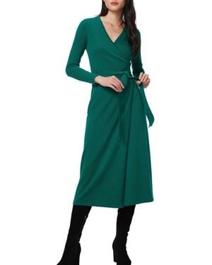 Diane von Furstenberg Astrid Long Sleeve Wool & Cashmere Wrap Sweater Dress - Green