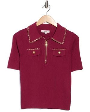 Nanette Lepore Chain Trim Zip Polo - Red