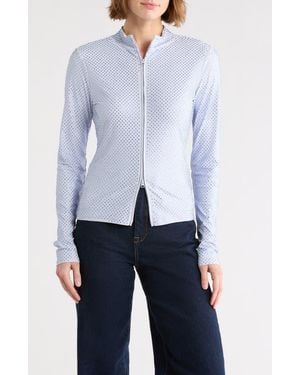 GOOD AMERICAN Crystal Mock Neck Long Sleeve Zip Crop Top - Blue