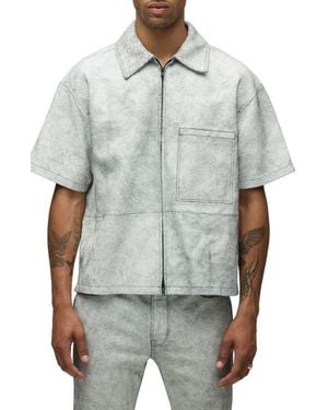 Hudson Jeans Leather Zip Front Shirt - Gray