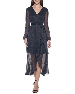 Kensie Long Sleeve Shimmer Knit Midi Dress - Blue