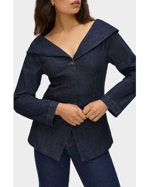 ALIGNE Elle Shawl Collar Denim Jacket - Blue