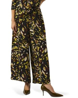 Joseph Ribkoff Animal Print Micro Twill Wide Leg Pants - Green