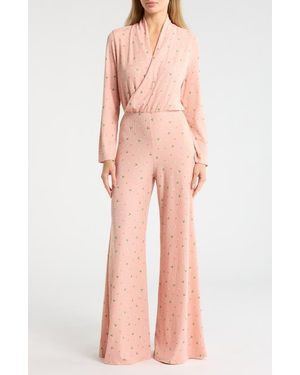 Go Couture Surplice V-Neck Long Sleeve Jumpsuit - Pink