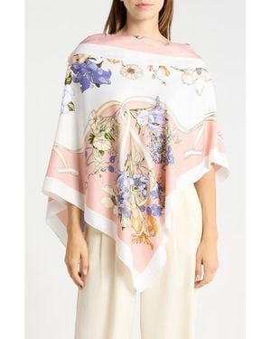 La Fiorentina Foral Print Satin Poncho - Pink