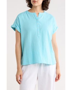 Caslon Cotton Gauze Henley Top - Blue
