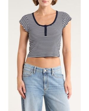 Abound Cap Sleeve Crop Organic Cotton & Cashmere Henley - Blue