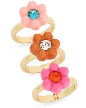 Nordstrom Rack Set Of 3 Crystal & Resin Flower Rings - Pink