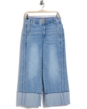 Democracy High Waisted Cuffed Crop Wide Leg Jeans - Blue