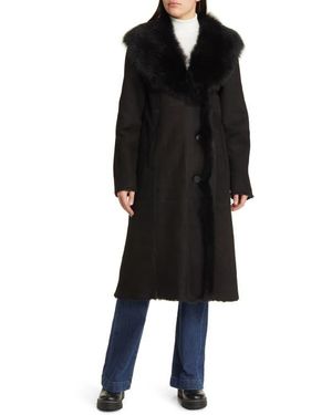 Hiso Libra Longline Genuine Shearling Coat - Black