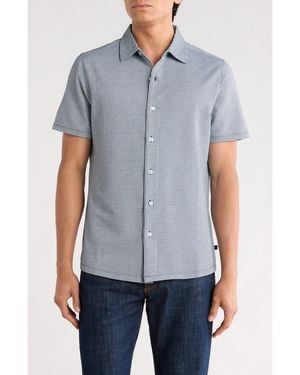 Robert Barakett Wendell Short Sleeve Knit Button-Up Shirt - Blue