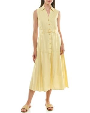Nicole Miller Sleeveless Belted Linen Shirtdress - Yellow