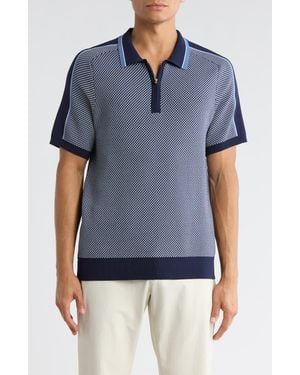 Tahari Geometric Jacquard Polo Shirt - Blue