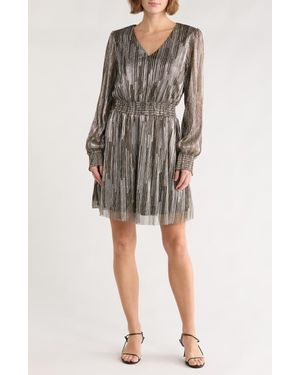 Halogen® V-Neck Long Sleeve A-Line Dress - Gray